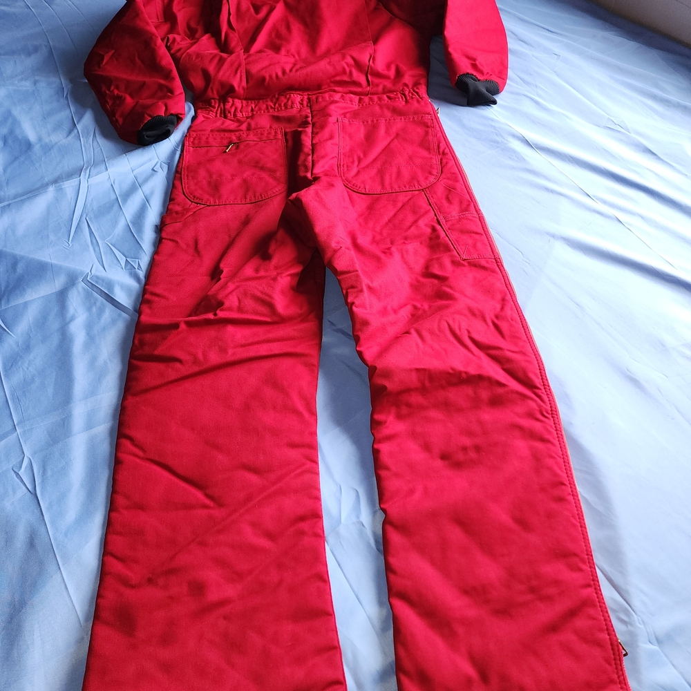 VTG WEAR-GUARD MEN'S RED MECHANIC QUILTED LINED HOODED JUMPSUIT COVERALLS SZ S-R